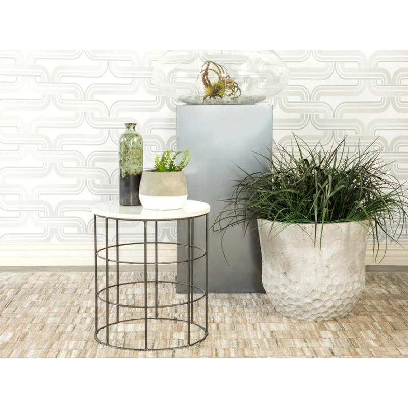 Round Accent Table with Marble Top White