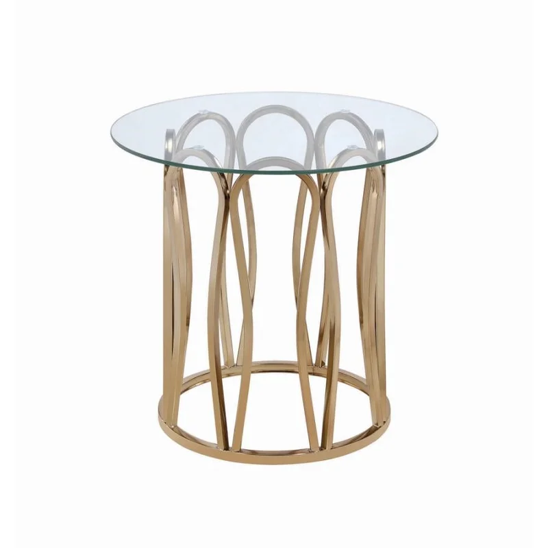 Round End Table Chocolate Chrome And Clear