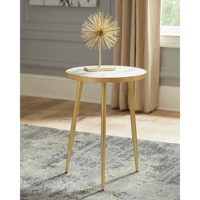Sowell White Marble & Gold Accent Table - Hand Crafted in India
