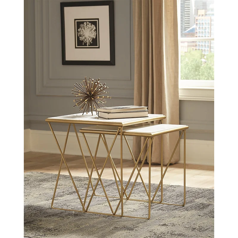 Sowell White Marble & Gold Nesting Table - Hand Crafted in India