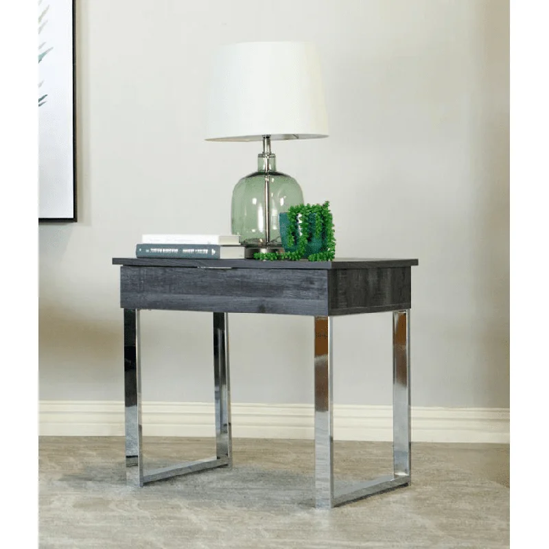 Square 1-drawer End Table Dark Charcoal and Chrome