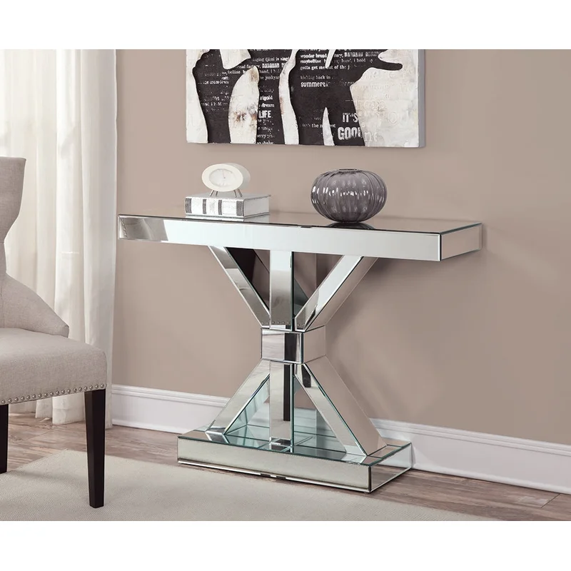 Yadira X-Shaped Silver Mirrored Console Table