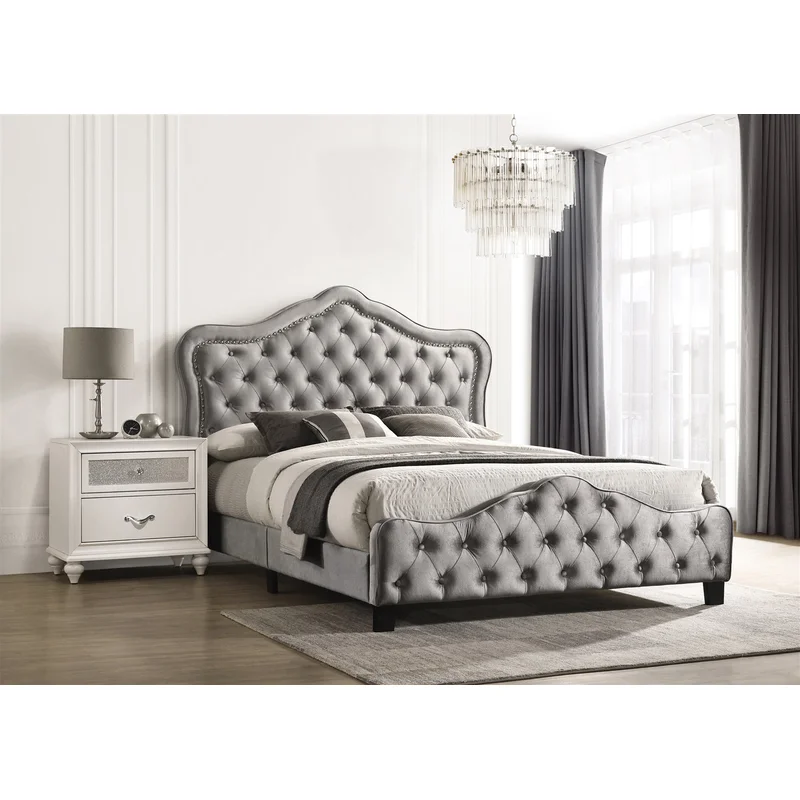 Bella Gray Velvet Tufted King Bed