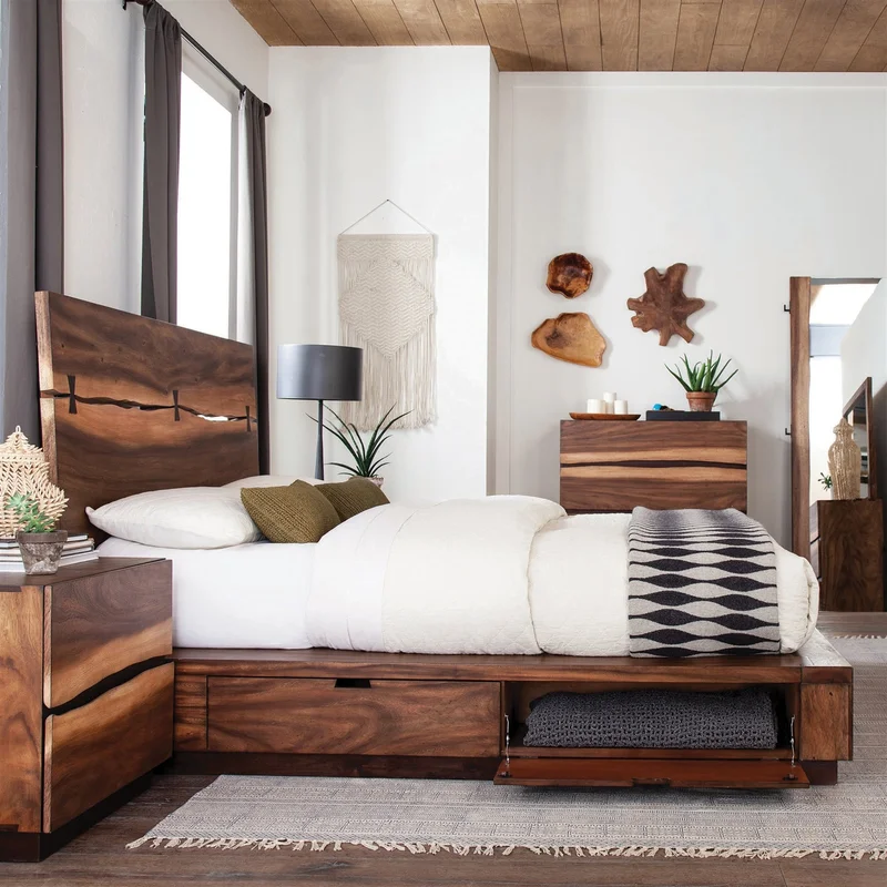 Winslow Live Edge King Storage Bed in Smokey Walnut
