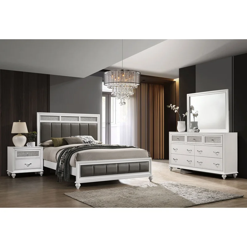 Barzini 4-piece Eastern King Bedroom Set White METALLIC