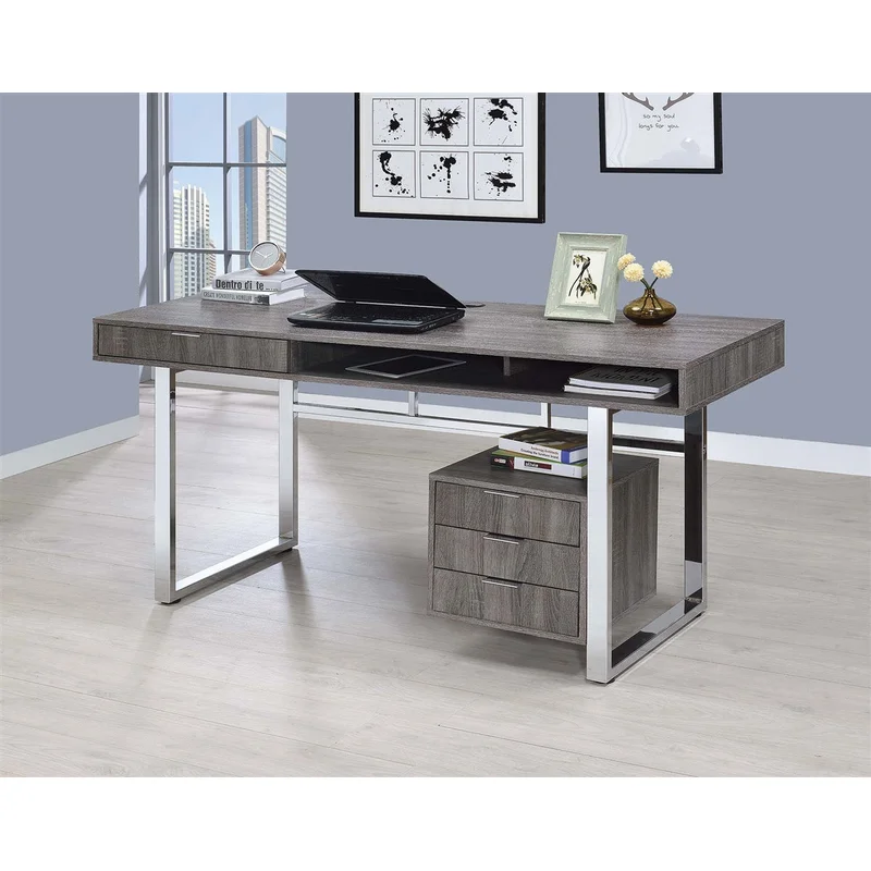 Soros II Contemporary Desk in Weathered Grey Finish