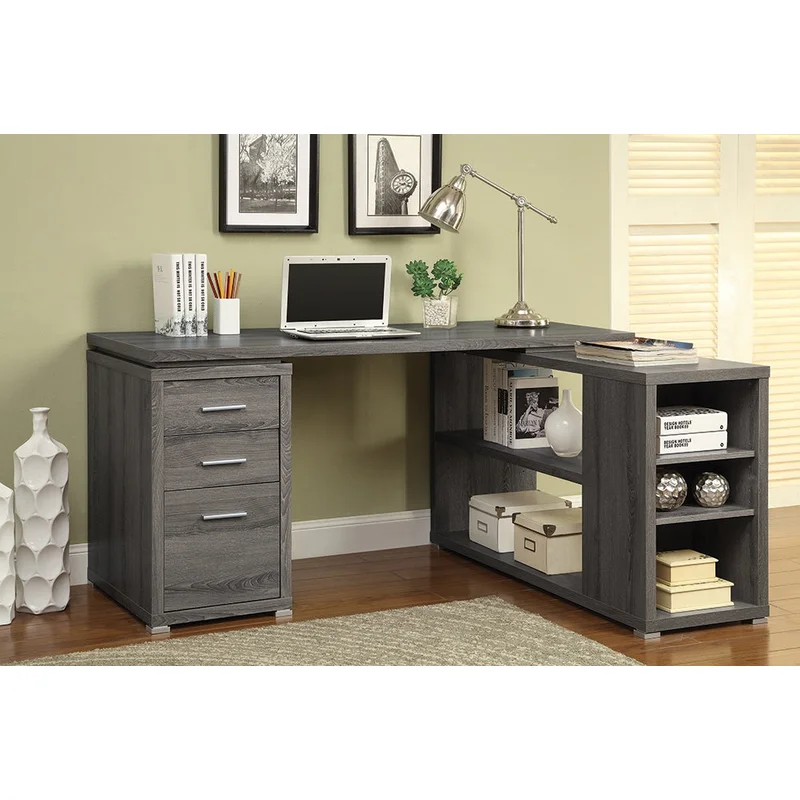 Yvette L-Shape Weathered Grey Finish Office Desk