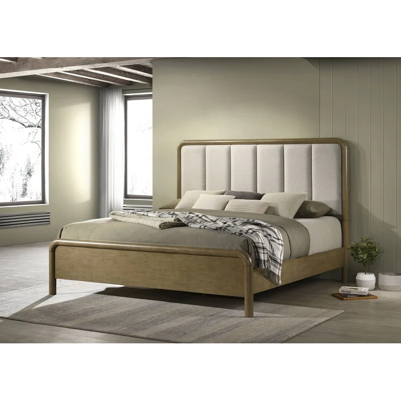 Amsbury Modern King Bedroom Collection Warm Nutmeg & Beige Boucle