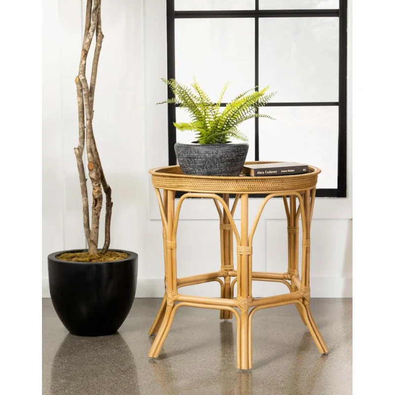 Antonio Round Rattan Tray Top Accent Table Natural