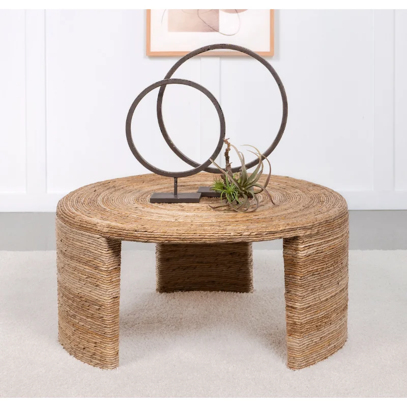 Artina Woven Rattan Round Coffee Table Natural Brown