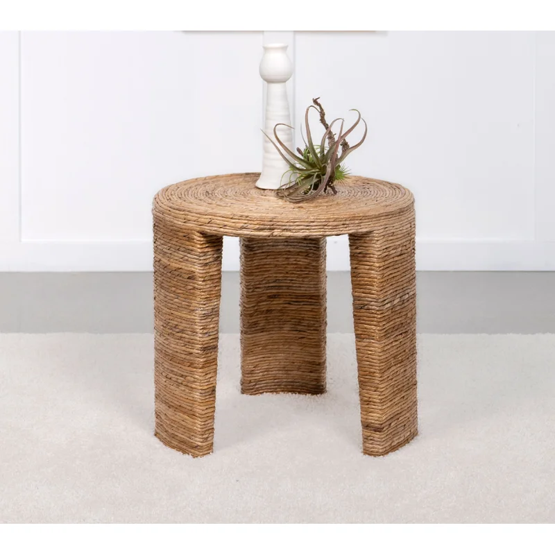 Artina Woven Rattan Round End Table Natural Brown