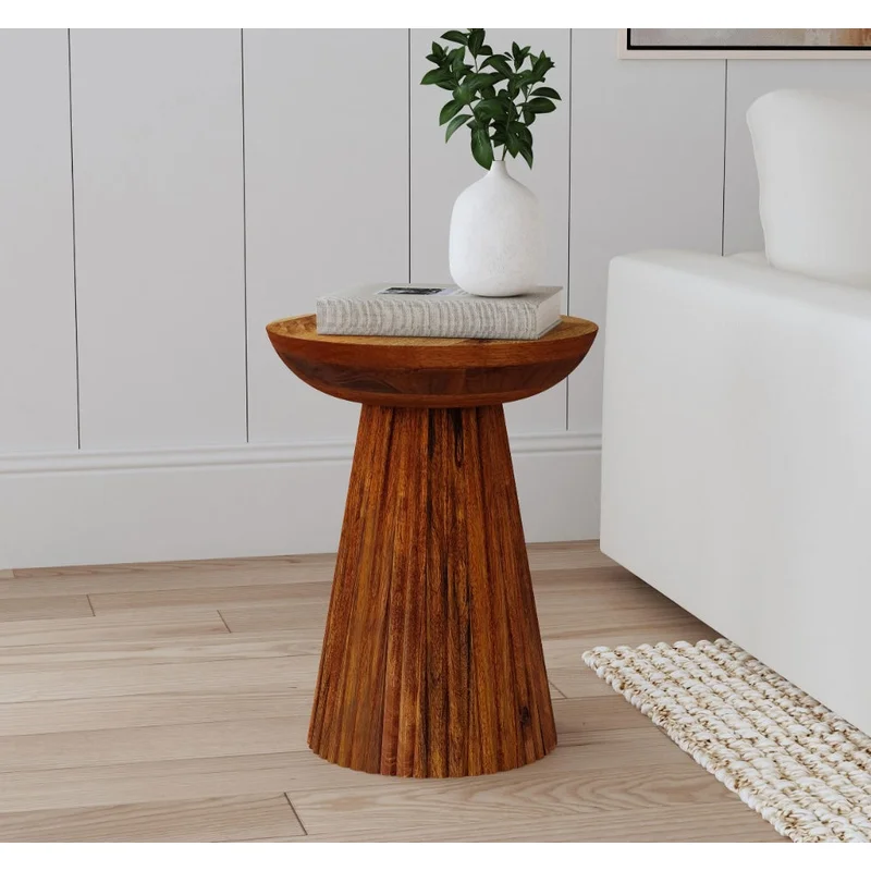 Aureo Round Solid Wood Accent Side Table Wild Honey