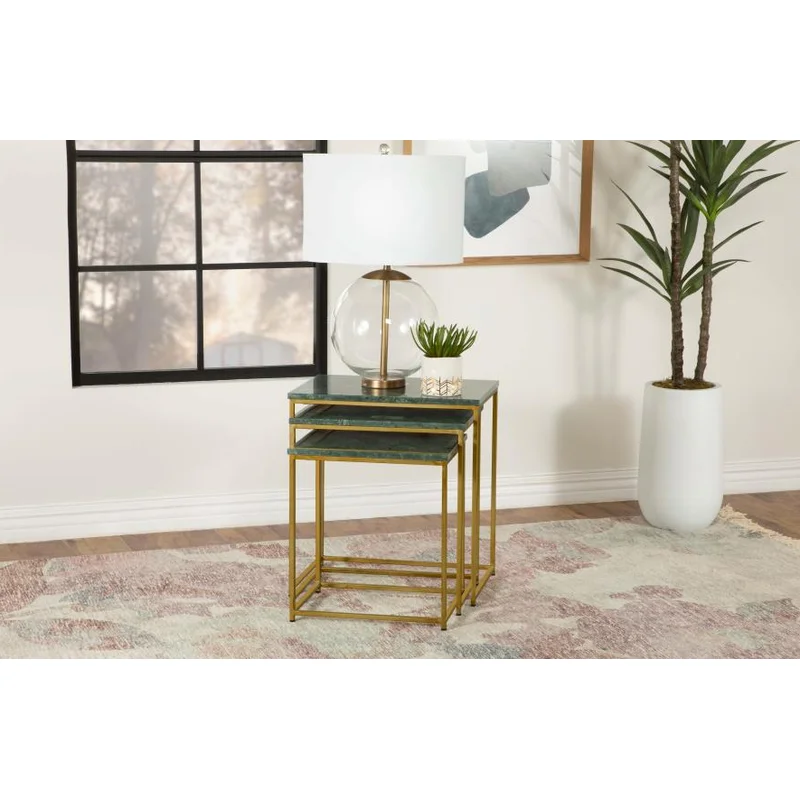 Caine 3-piece Nesting Table with Marble Top - Green