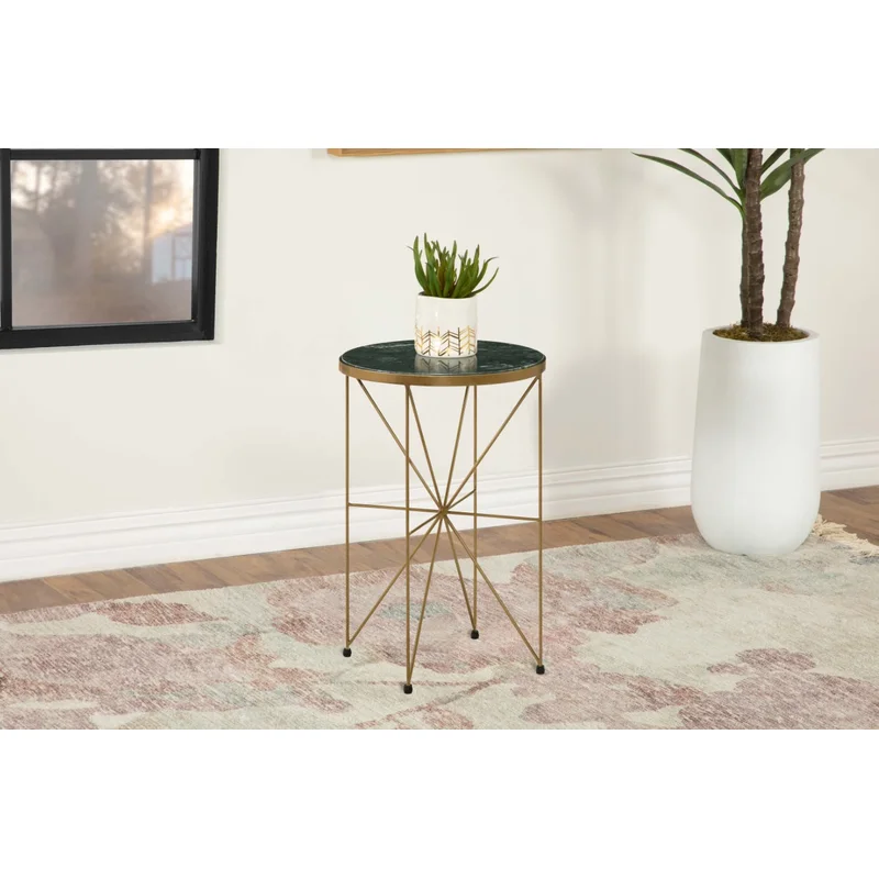 Eliska Round Accent Table With Marble Top Green And Antique Gold