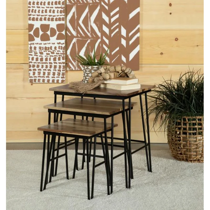 Nayeli 3-piece Nesting Table with Hairpin Legs Natural and Black