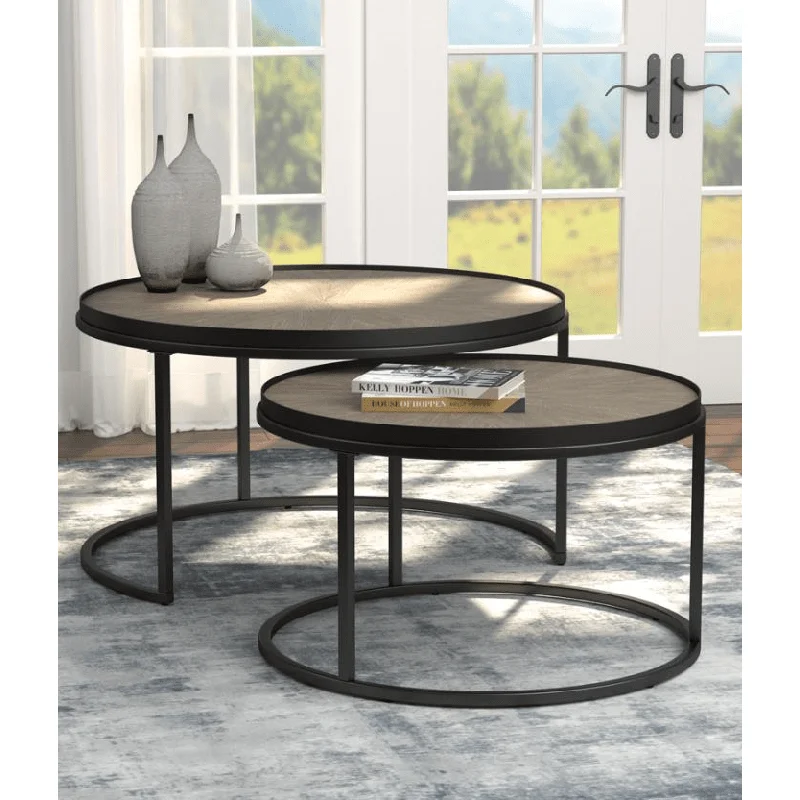 Rodrigo 2-piece Round Nesting Tables Weathered Elm