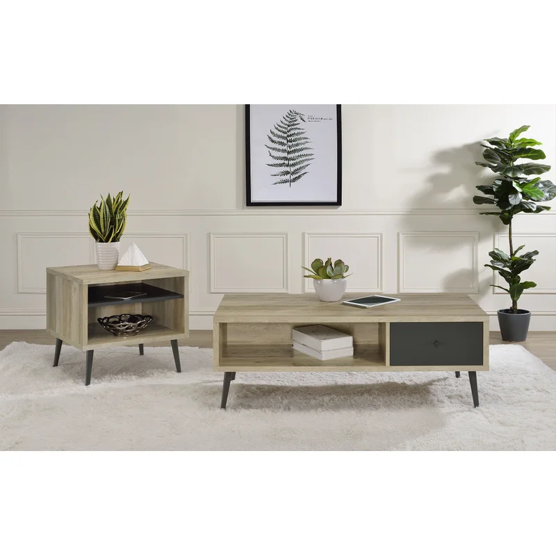 Welsh1-Drawer Coffee Table With Storage Shelf Antique Pine And Grey