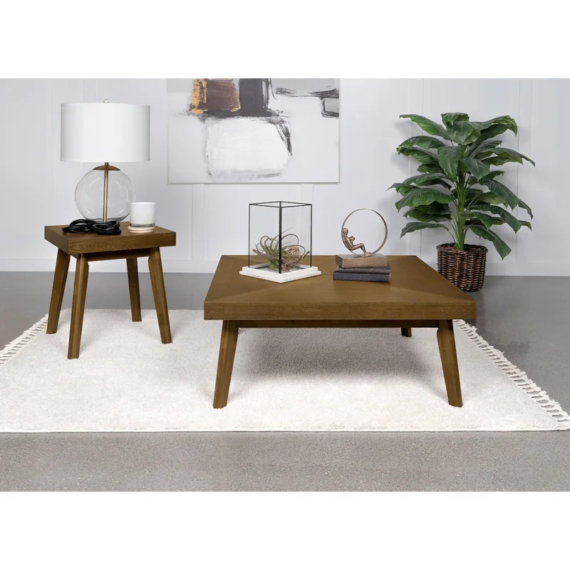 Westerly Square Wood Coffee Table With Diamond Parquet Walnut