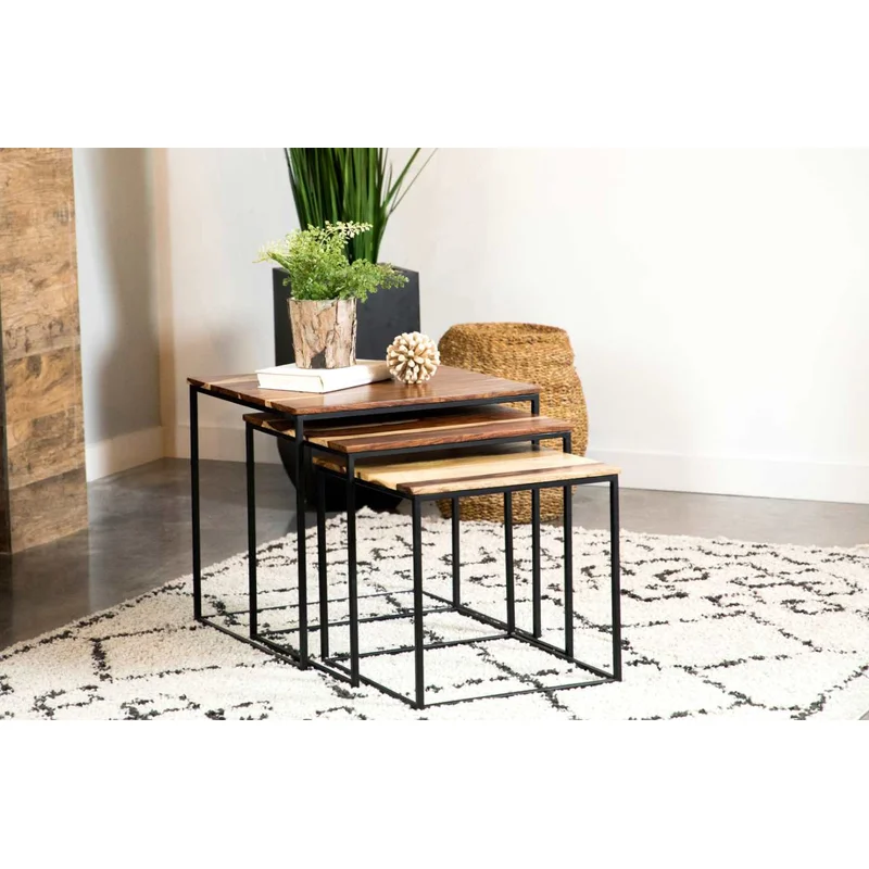 3-Piece Square Nesting Tables Natural And Black