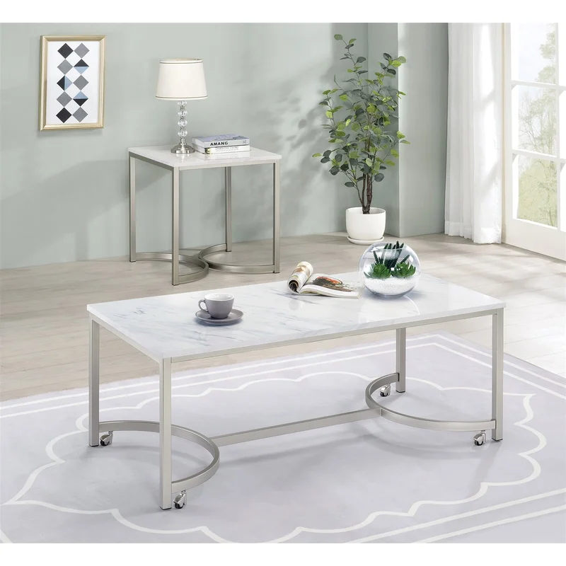 Any Modern White Faux Marble Coffee Table