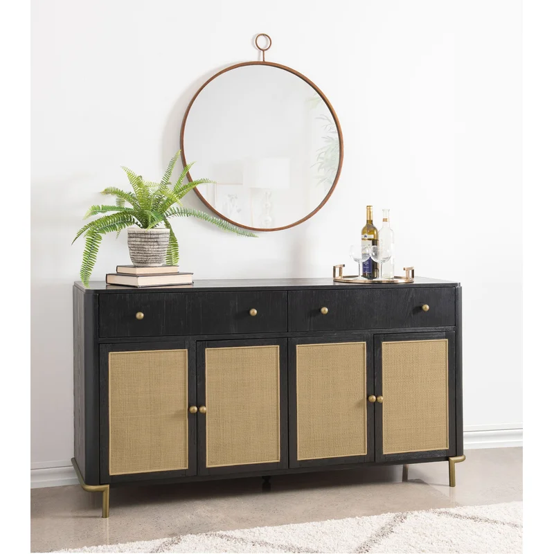 Arini 2-Drawer Cane Door Dining Sideboard - Black