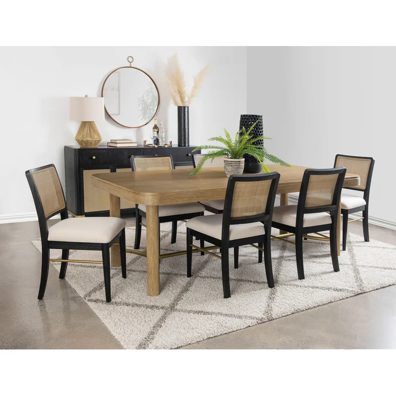 Arini 7-piece Extension Leaf Dining Table Set Sand Wash and Black CREAM