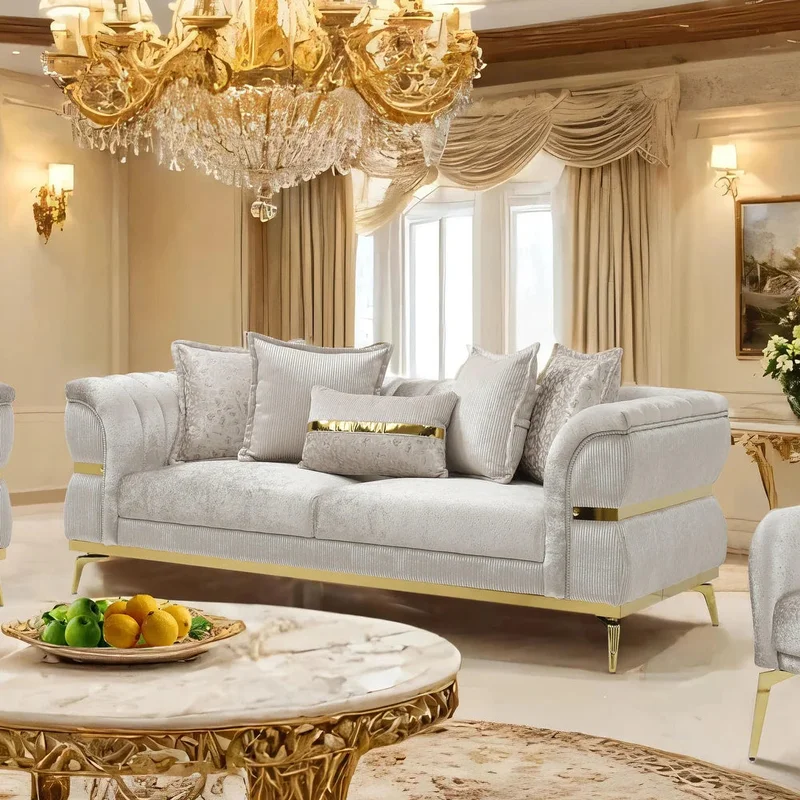 Charlevoix Beige & Gold Glam Living Room Collection