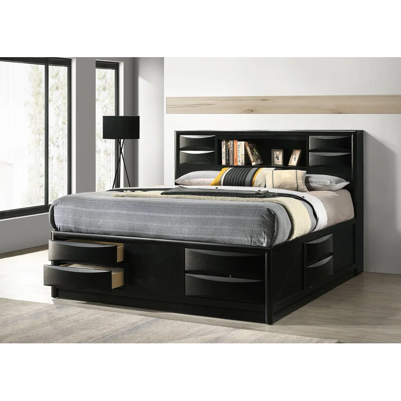 Briana Wood Eastern King Storage Bookcase Bed Black