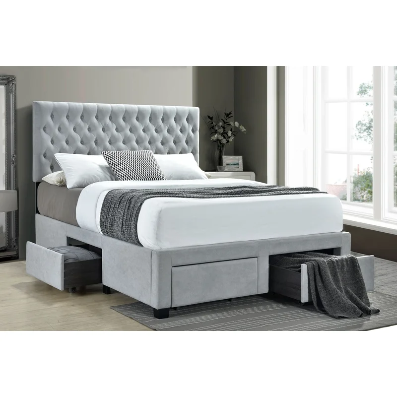 Soledad Upholstered Eastern King Storage Bed Light Grey