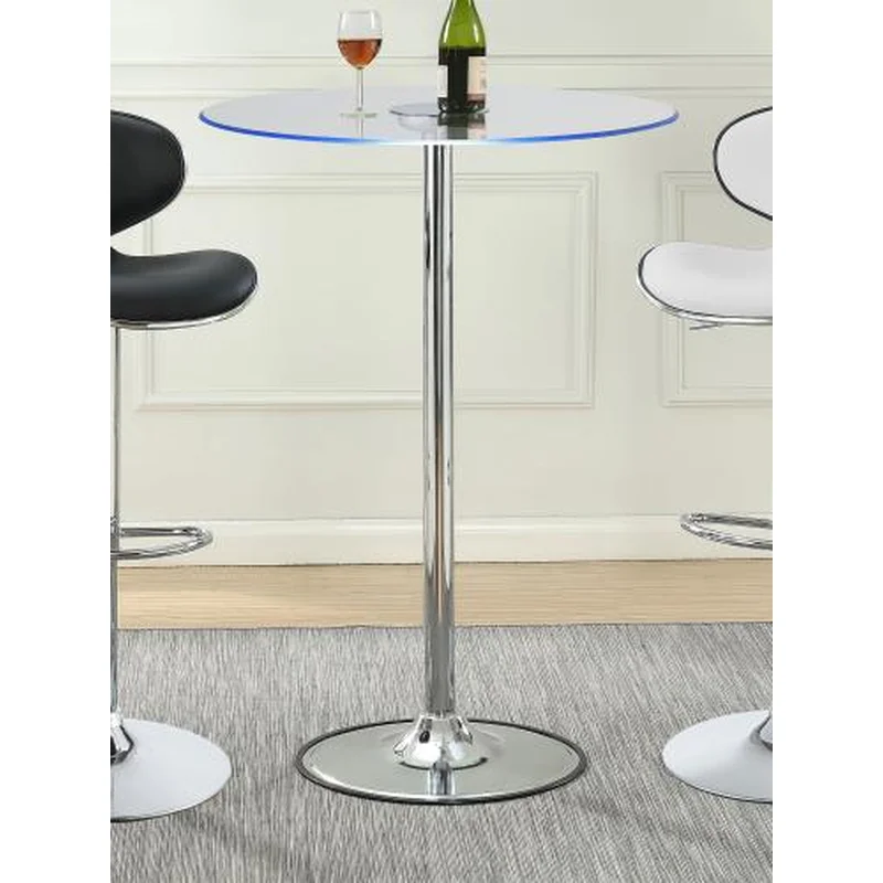Thea Round 28-inch Glass Top LED Bistro Bar Table Chrome