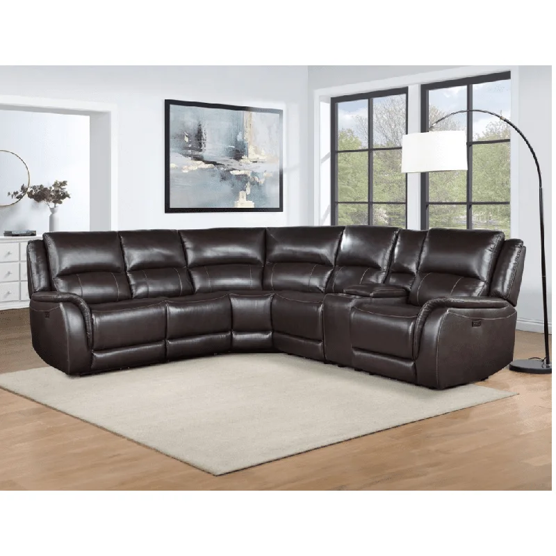 Alexandria Chocolate Genuine Leather Power Sectional