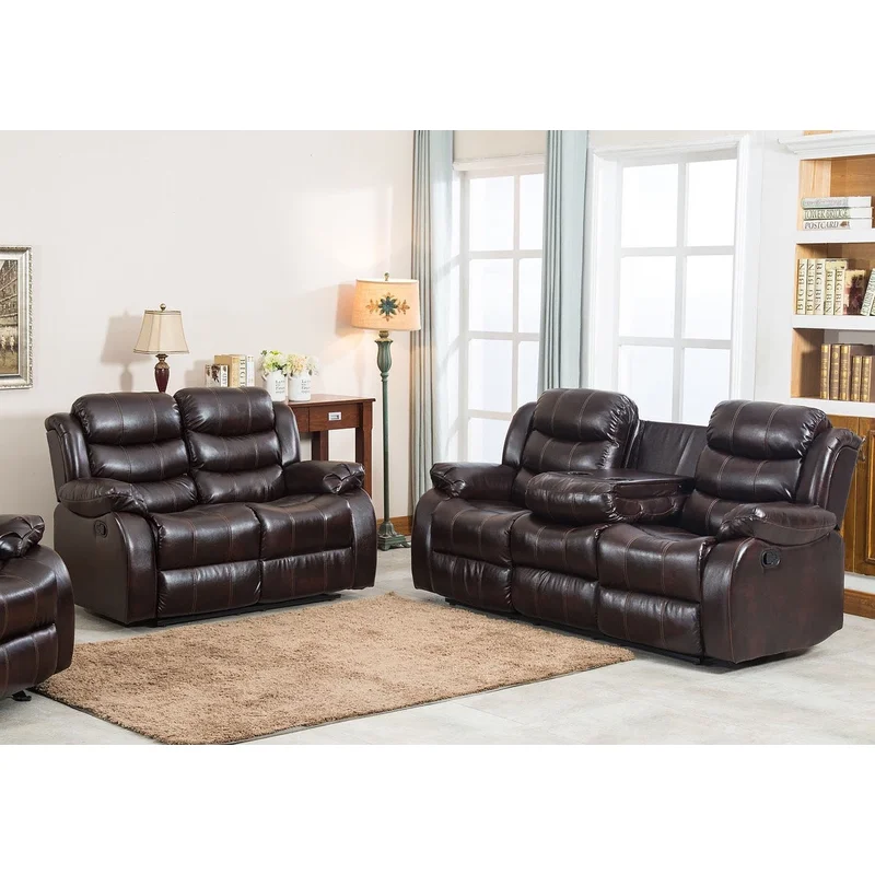 Boone Dark Brown PU Leather Motion Living Room Set 2 or 3 Piece Option
