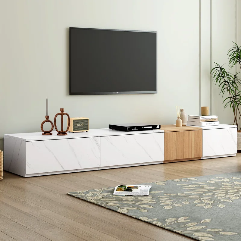 Calabria Modular TV Console Faux Marble & Walnut Finish 78.7