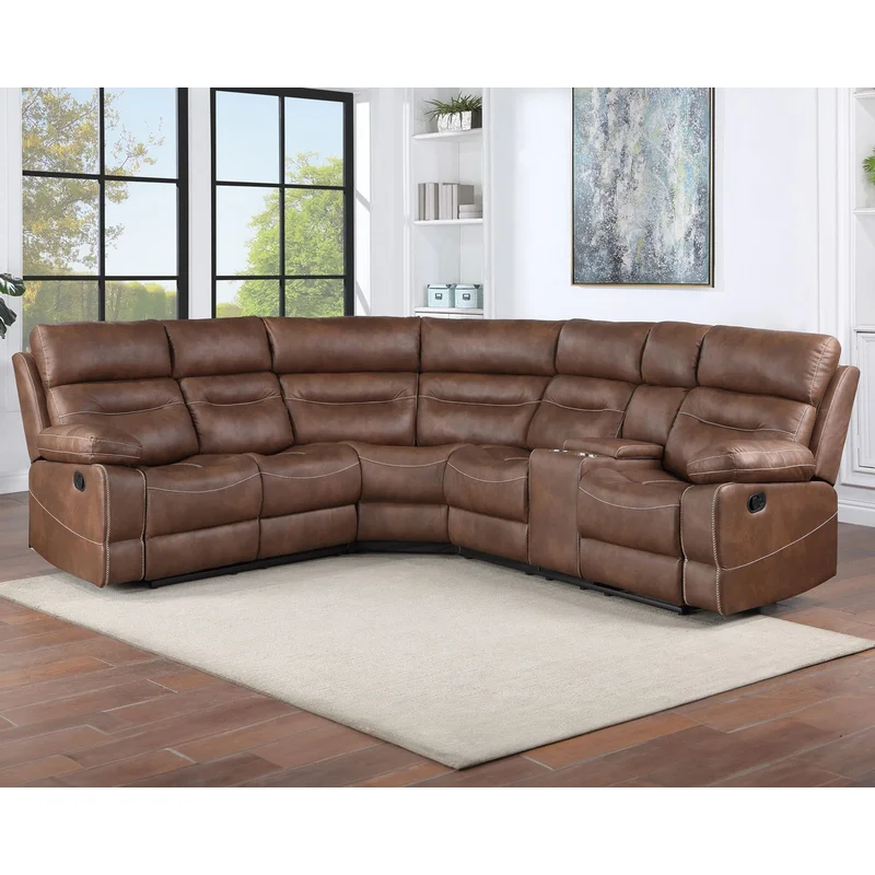Rudger Rust Transitional Microsuede Reclining Sectional