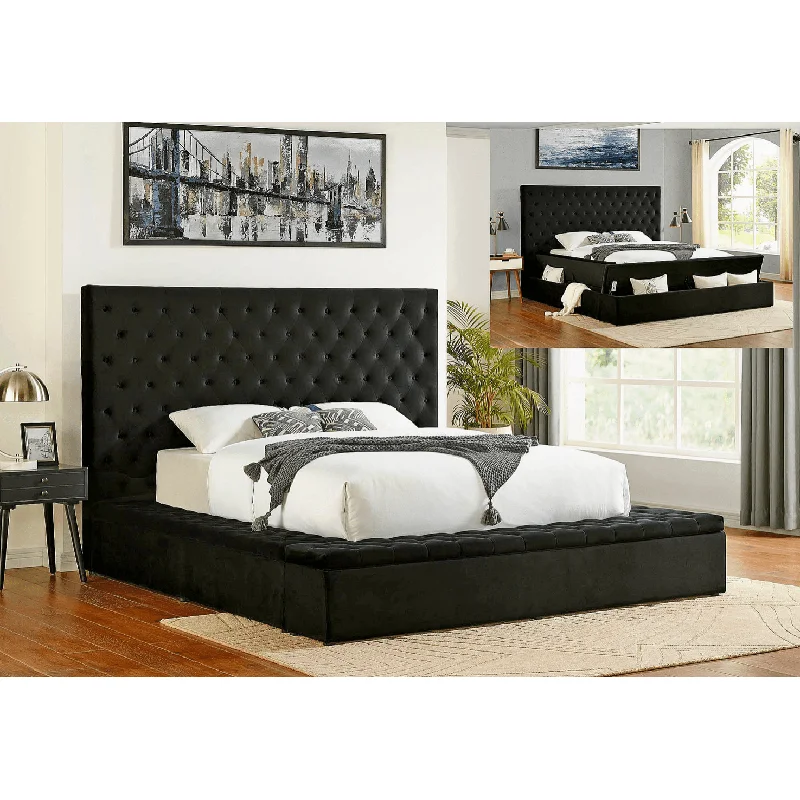 Teagan Tufted Black King Storage Bed with 60" Headboard