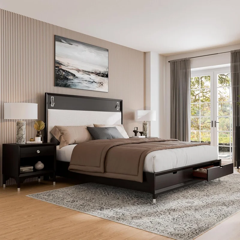 Torrance Mid-Century Modern 4-Piece King Bedroom Set with Storage Bed