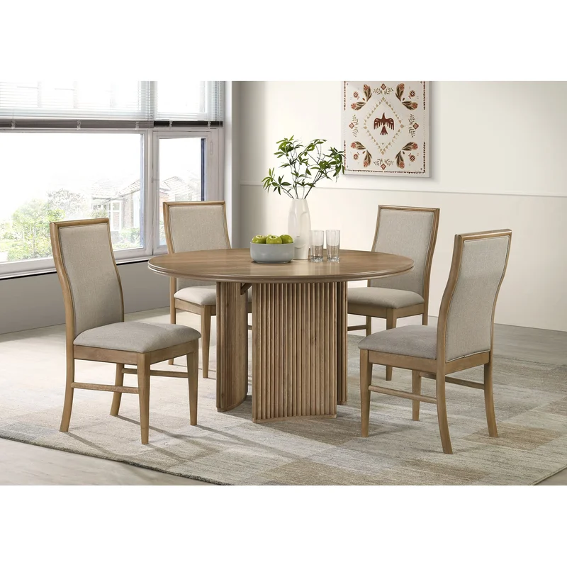 Adina 5-piece Round Dining Table Set Distressed Light Brown BARLEY
