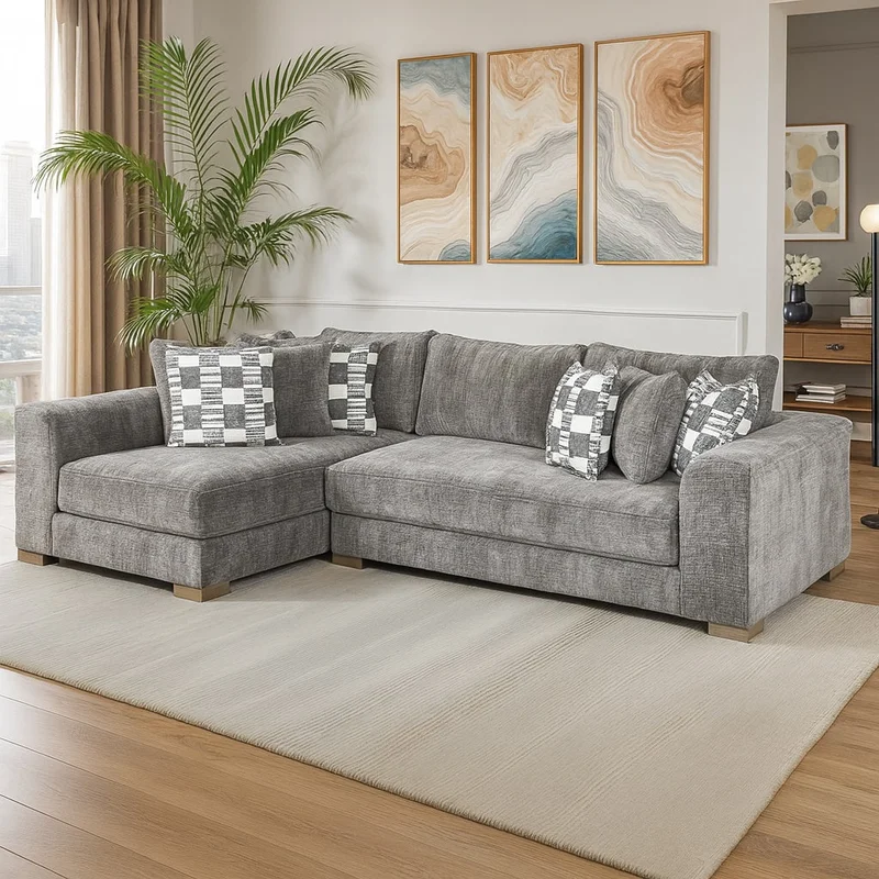 Artesia Charcoal Gray Fabric Sectional Sofa Made in USA