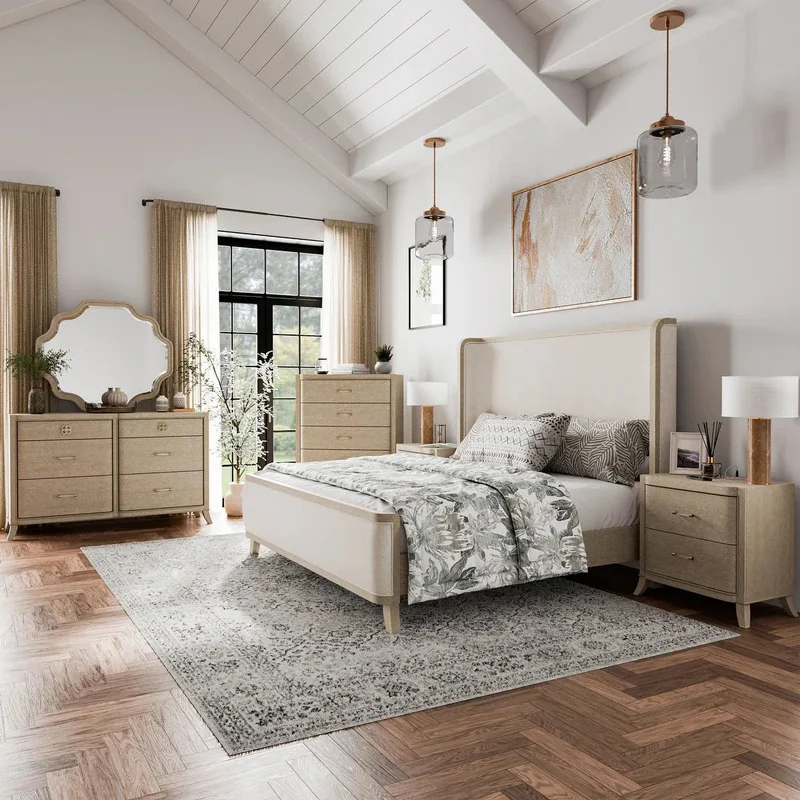 Candra Transitional Natural Finish Solid Wood 4-Piece King Bedroom Set