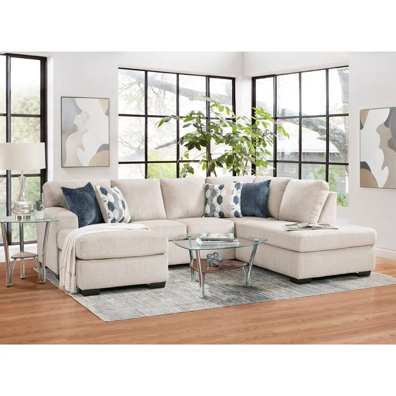 Catnapper 4550 Herringbone Oatmeal Double Chaise Sectional