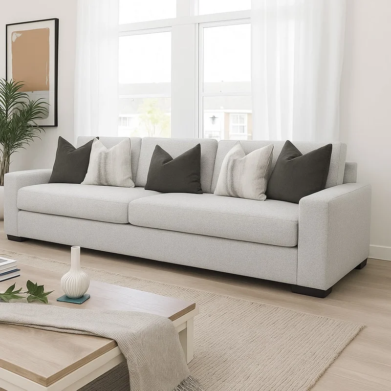 Romsey Transitional Sofa in Light Gray with Down-Blend Accent Pillows