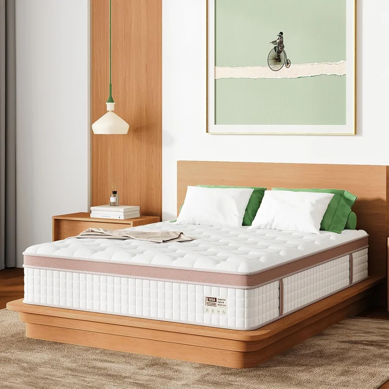 12" Firm Hybrid Mattress King Size Gel Memory Foam & Pocket Springs Pressure Relief - White