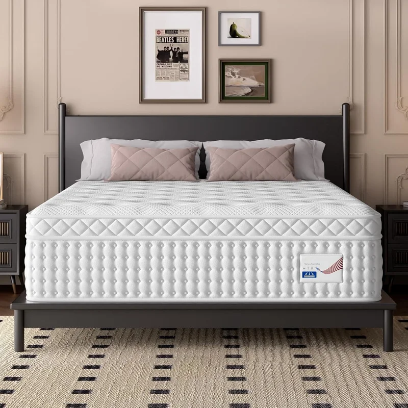 12" Queen Hybrid Mattress Memory Foam & Pocket Spring Bed Medium Firm Comfort - White