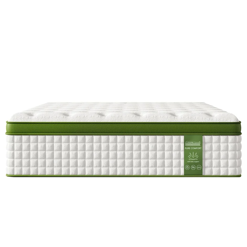 14' Queen Hybrid Mattress with Gel Memory Foam and Pocket Springs - Green