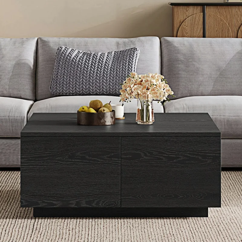 33.25' Square Coffee Table with 4 Drawers Black