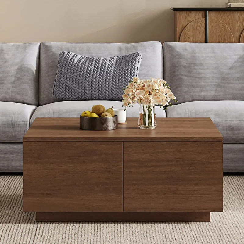 33.25' Square Coffee Table with 4 Drawers Walnut