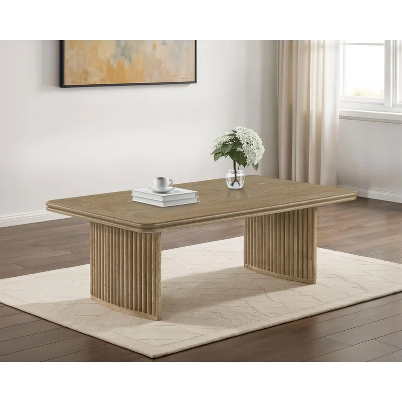 Adina Rectangular Coffee Table with Dual Reeded Pedestal Base Distressed Light Brown