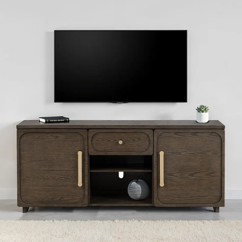 Vellara Transitional 70 TV Console with Stone Top & Gold Hardware Dark Walnut