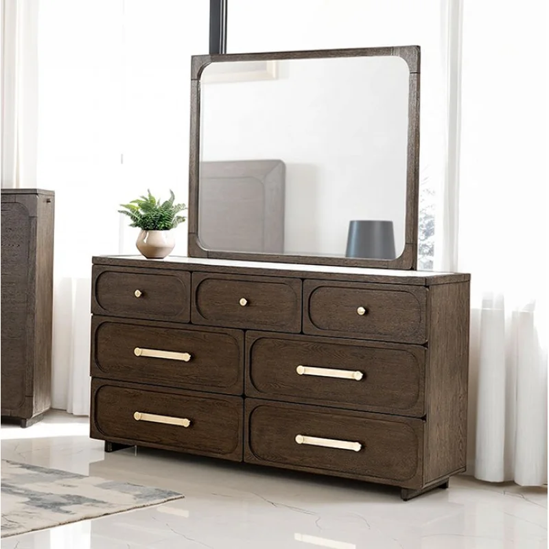 Vellara Transitional Dresser with Stone Top & Gold Hardware Dark Walnut