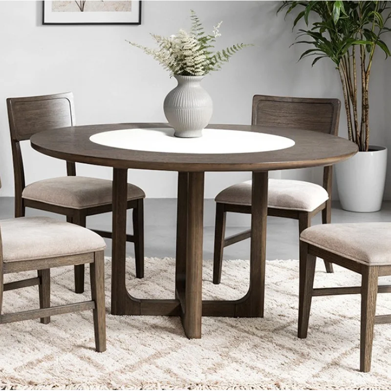 Vellara Transitional Round Dining Table with Trestle Base Dark Walnut